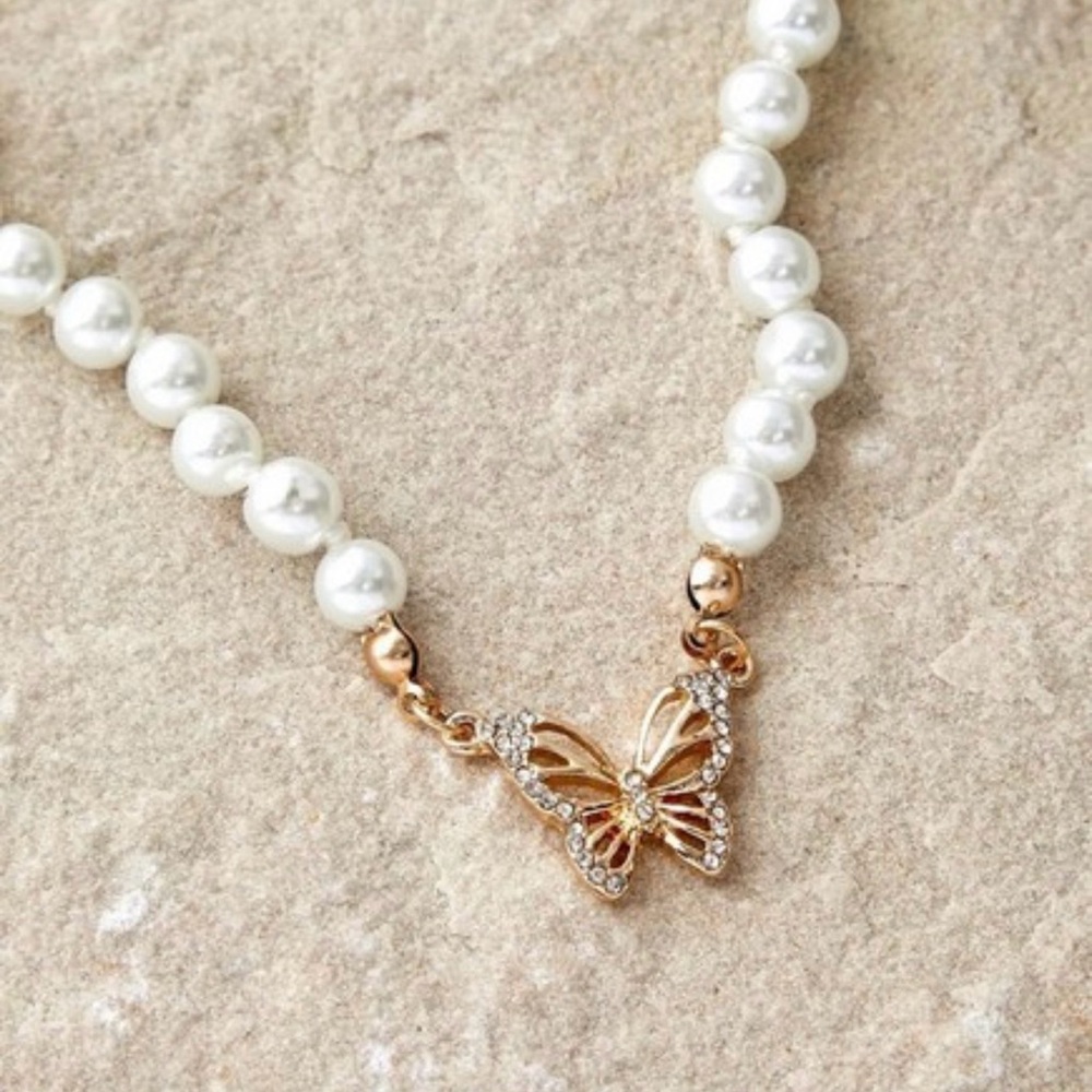 Urban Outfitters Urban Outfitters Dolly Pearl Charm Necklace Gold Butterfly, NEW